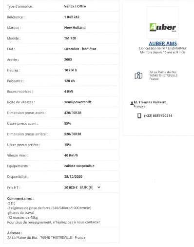 Acheter un tracteur agricole d'occasion proche de Fécamp